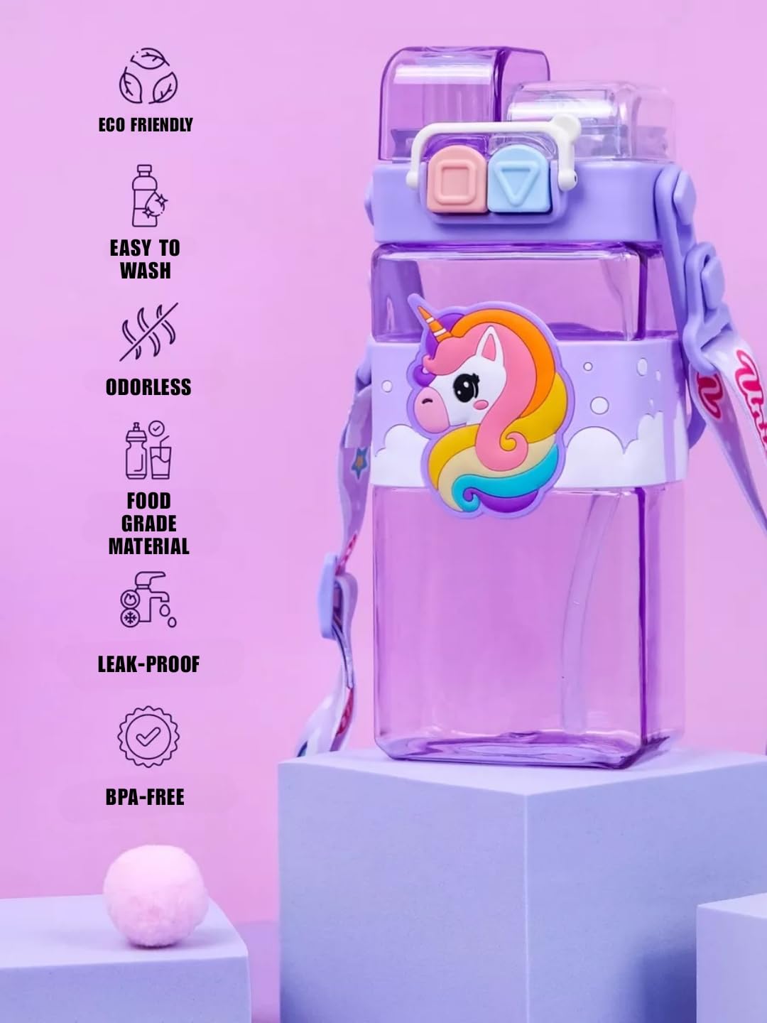 UNICORN THEME WATER BOTTLE WITH DUAL CAP { 500ml }