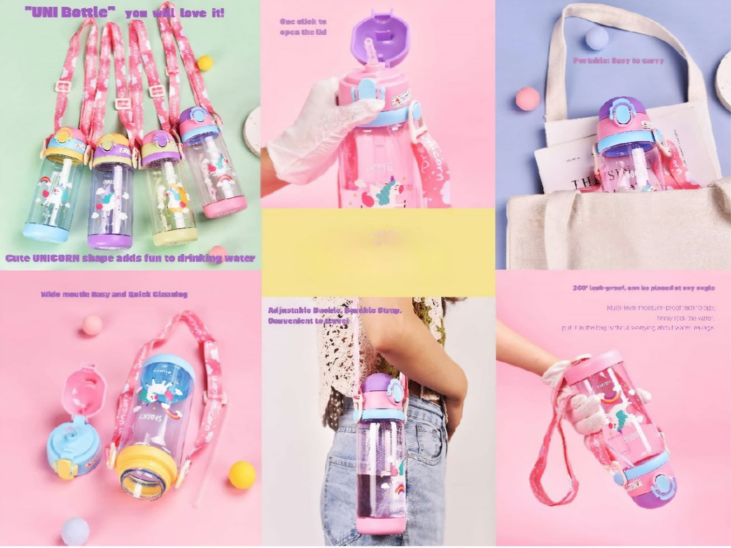 UNICORN DESIGN PLASTIC WATER BOTTLE { 300ml }