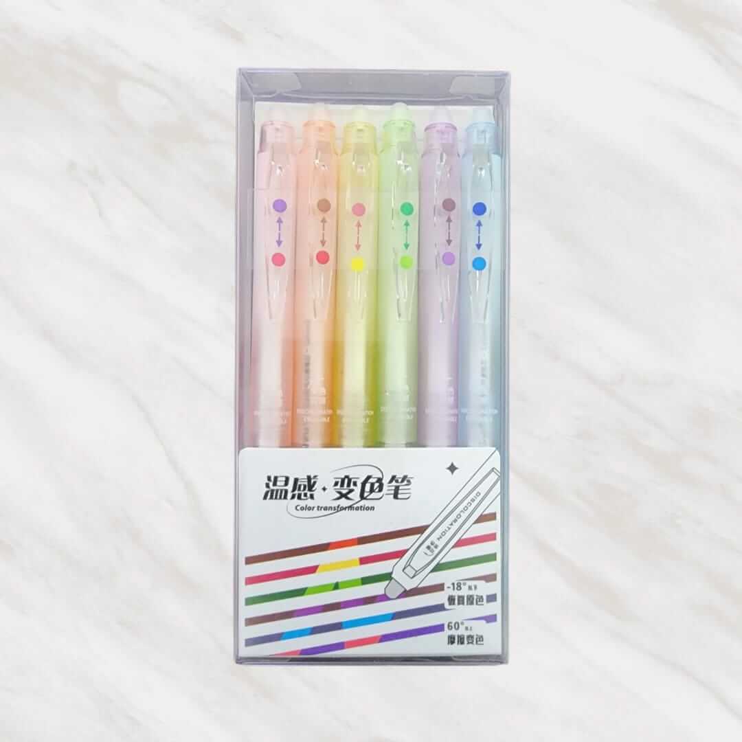 Colour Transformation Pen set in packaging, showcasing six colorful gel pens for creative projects and key ring style.