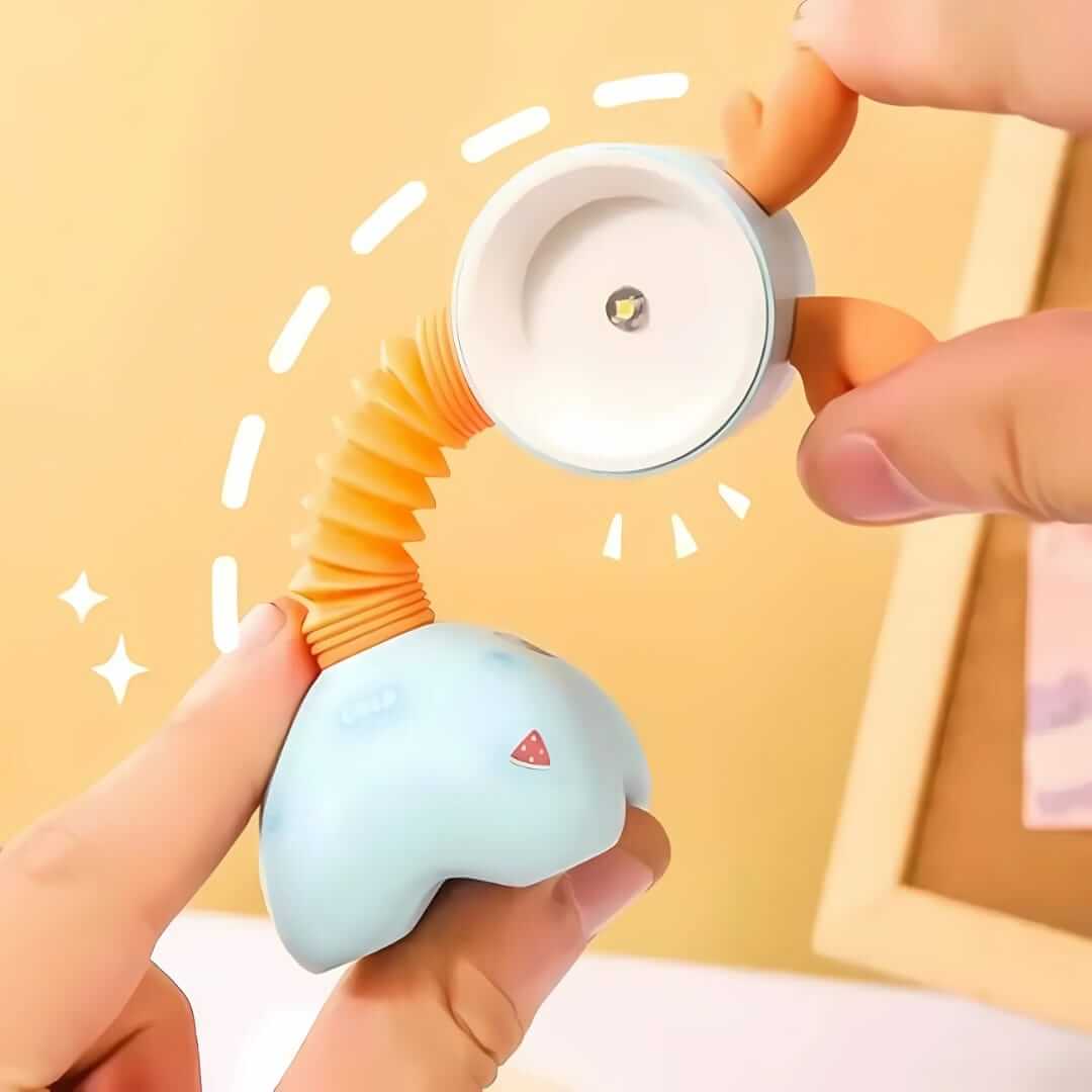 User adjusting a cute night lamp with a flexible arm and a round lampshade for a warm, gentle glow.