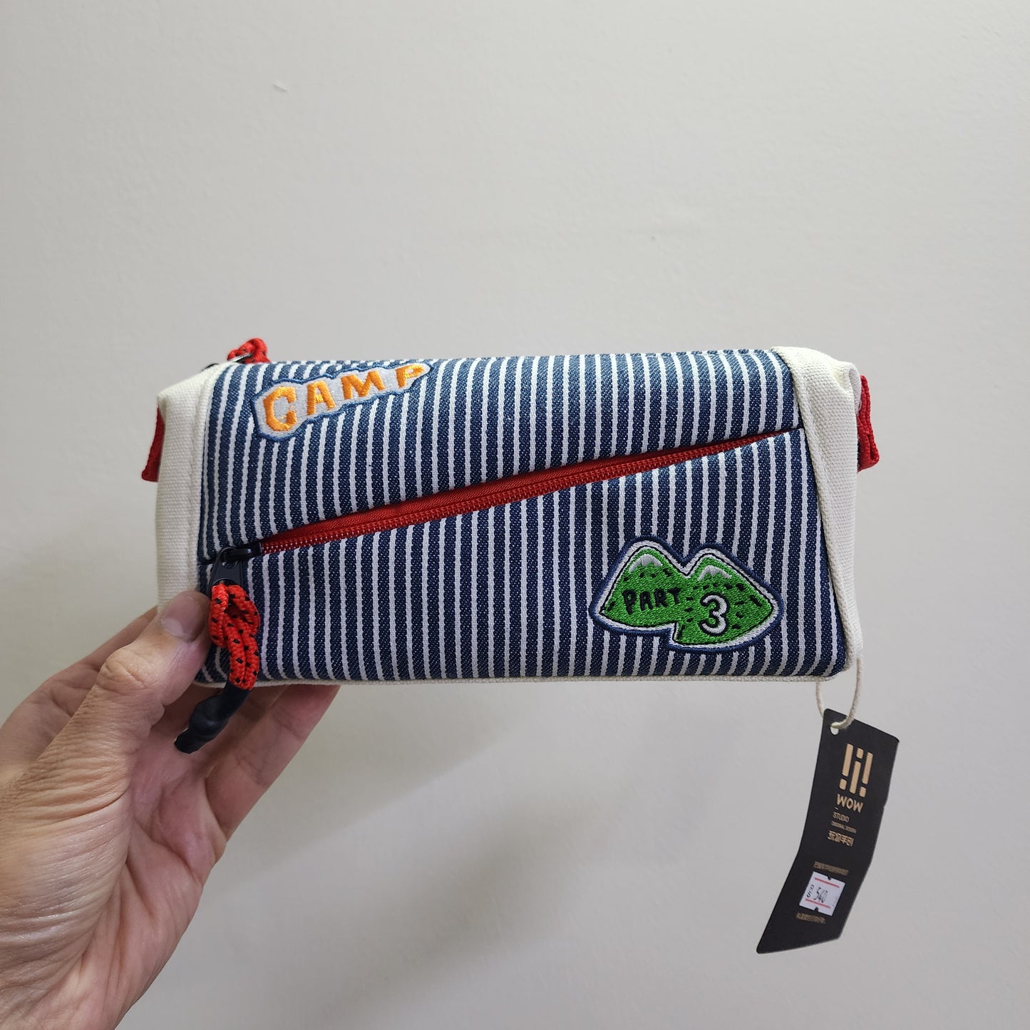 Double Zip Pencil Bag / Pouch with Embroidery Patch