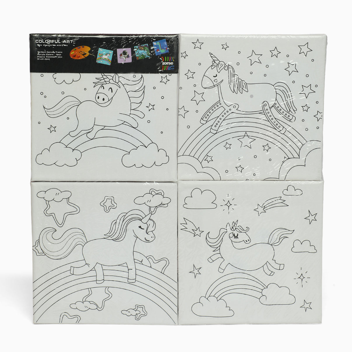 WOODEN FRAME CANVAS PAINTING 4 PIECE SET ( EIGHT COLOR SHADES ) ( 15 X 15cm )