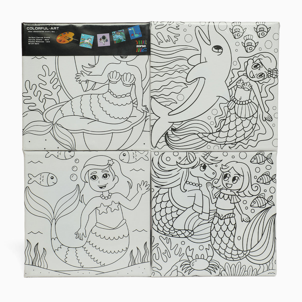 WOODEN FRAME CANVAS PAINTING 4 PIECE SET ( EIGHT COLOR SHADES ) ( 15 X 15cm )