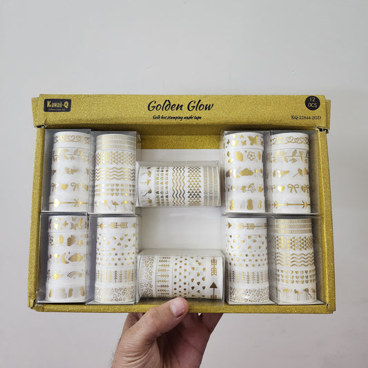 EMBOSSED GOLDEN WASHI TAPE { 1 PACK WITH 5 ROLLS }