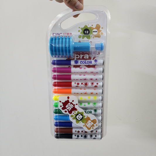 SPRAY PEN SET WITH SKETCH PEN AND BLOW PEN [ NON TOXIC , 12 PCS ]
