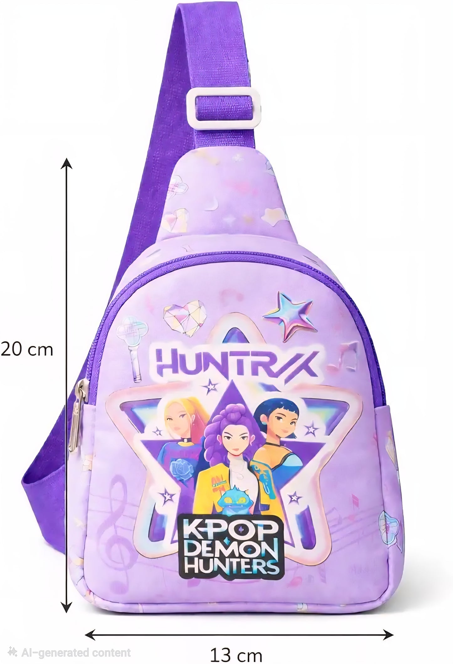 Kids Chest Sling Bag for Girls, Cute Cartoon Print K POP Demon Hunters Huntrix Theme Mini Crossbody Bag, Lightweight Travel & Outing Bag [ 20 x 13 cm ]