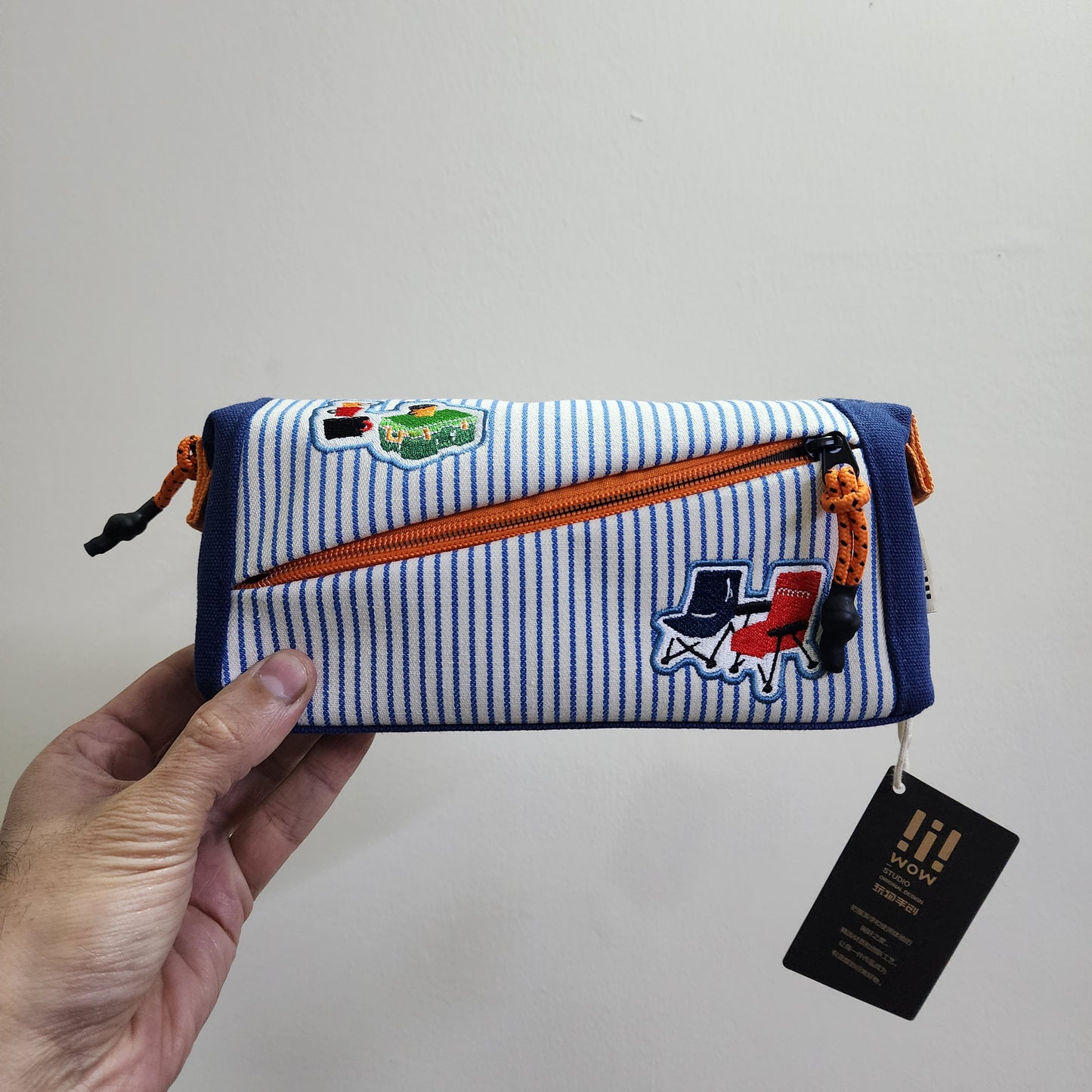 Double Zip Pencil Bag / Pouch with Embroidery Patch