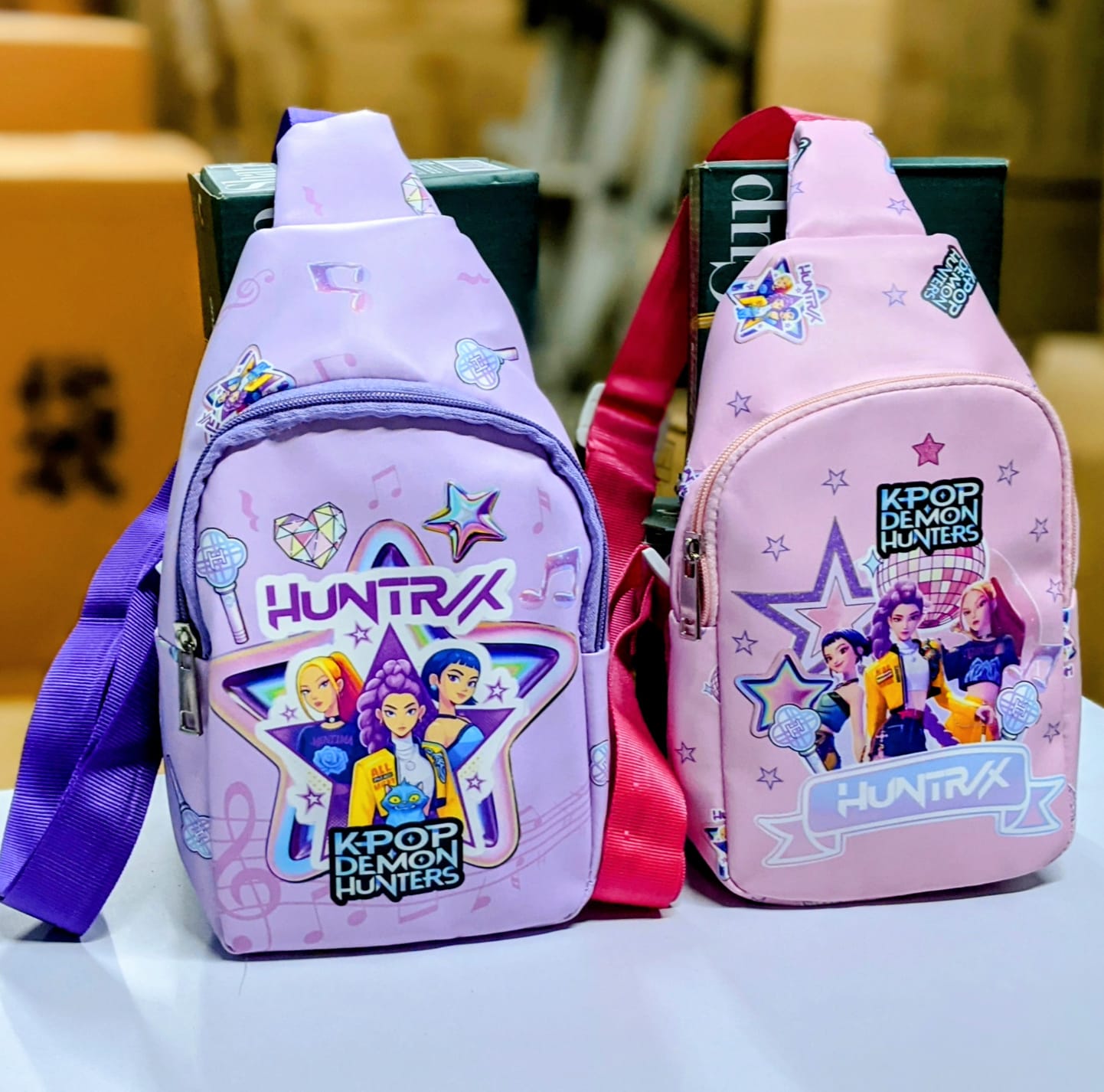 Kids Chest Sling Bag for Girls, Cute Cartoon Print K POP Demon Hunters Huntrix Theme Mini Crossbody Bag, Lightweight Travel & Outing Bag [ 20 x 13 cm ]