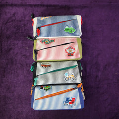 Double Zip Pencil Bag / Pouch with Embroidery Patch