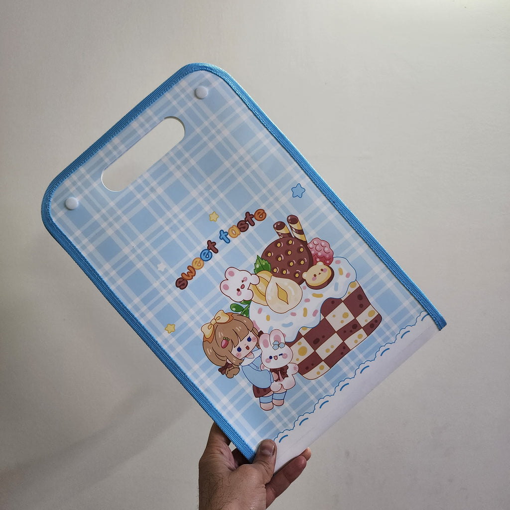 Kawaii File Folder with Button Lock and Handle – Transparent Certificates Holder with 12 Pockets, A4 Size Expandable Folders for Documents