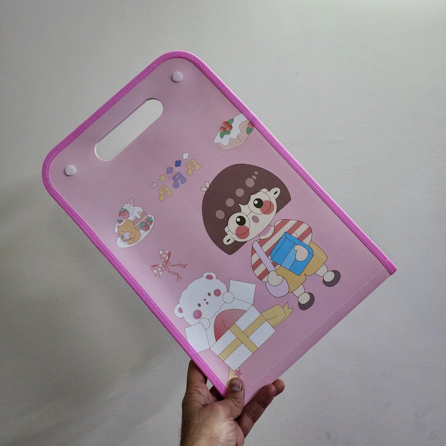 Kawaii File Folder with Button Lock and Handle – Transparent Certificates Holder with 12 Pockets, A4 Size Expandable Folders for Documents