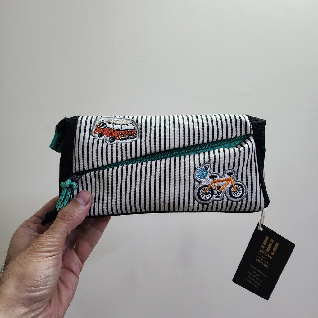 Double Zip Pencil Bag / Pouch with Embroidery Patch