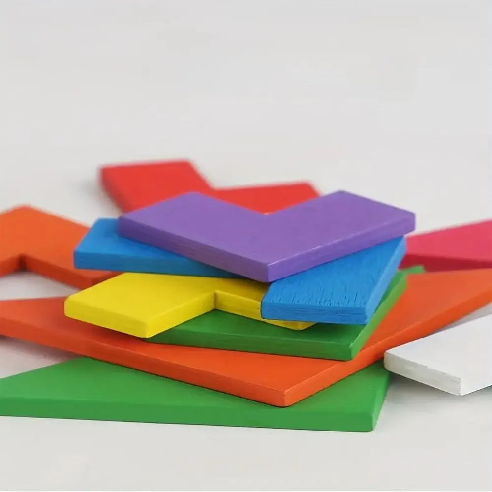 Wooden Puzzle Game 3-in-1 for Kids | Tangram, Tetris & Tic-Tac-Toe Montessori Learning & Brain Development Toy