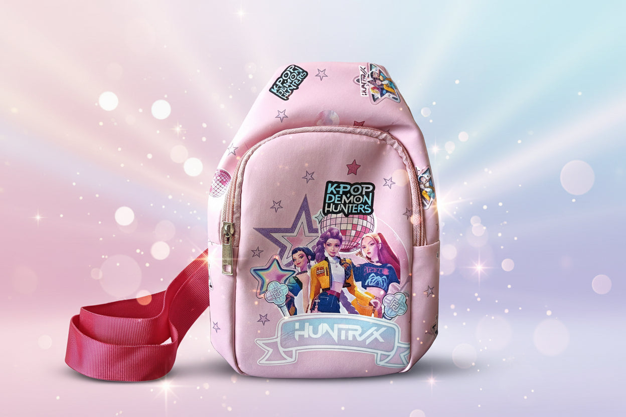 Kids Chest Sling Bag for Girls, Cute Cartoon Print K POP Demon Hunters Huntrix Theme Mini Crossbody Bag, Lightweight Travel & Outing Bag [ 20 x 13 cm ]