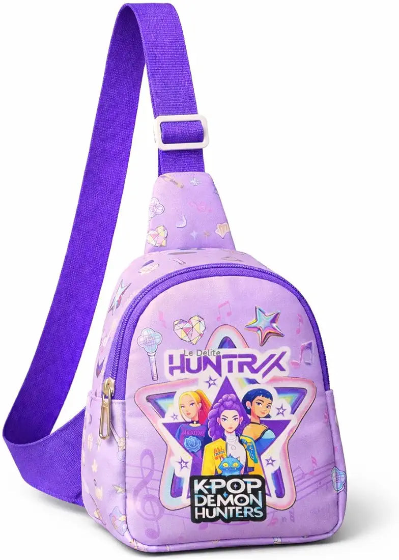 Kids Chest Sling Bag for Girls, Cute Cartoon Print K POP Demon Hunters Huntrix Theme Mini Crossbody Bag, Lightweight Travel & Outing Bag [ 20 x 13 cm ]