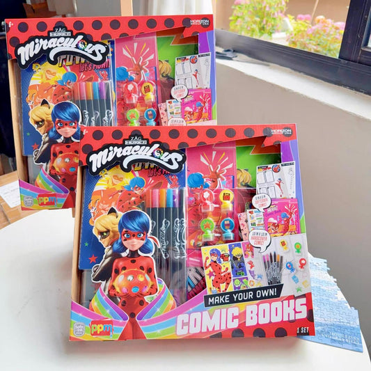 Miraculous Make Your Own Comic Book, Create 2 Comic Books Ladybug, Cat Noir, Tikki & More, DIY Comic Book Kit, Great Travel Toy, Road Trip Activity, Creative Toys for Kids Ages 6, 7, 8, 9, 10